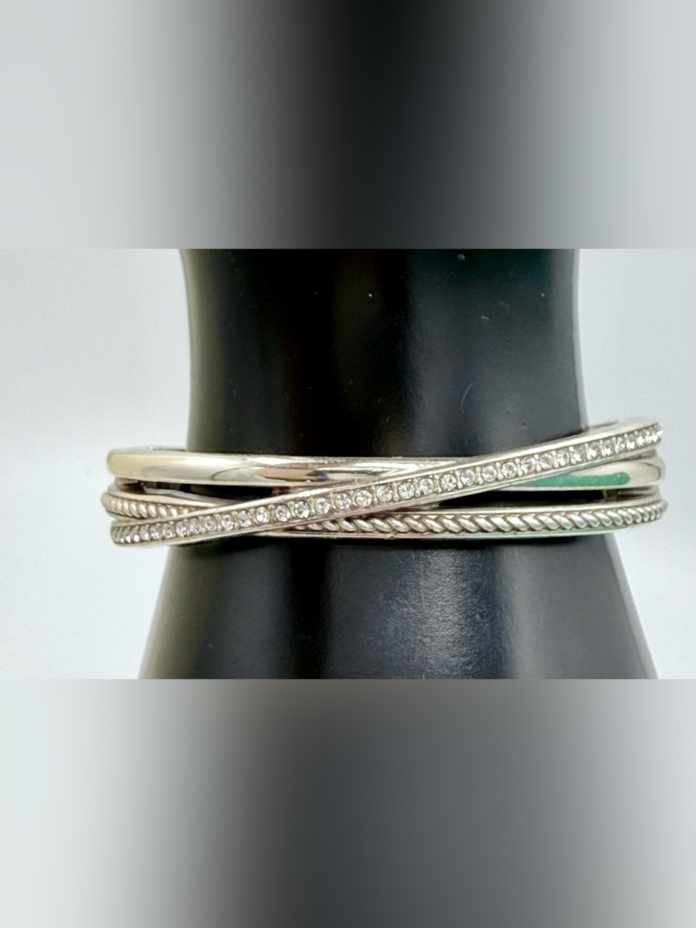 Brighton Silver Crystal Crossover Bangle Bracelet Multi-Row Layered - Picture 2 of 10